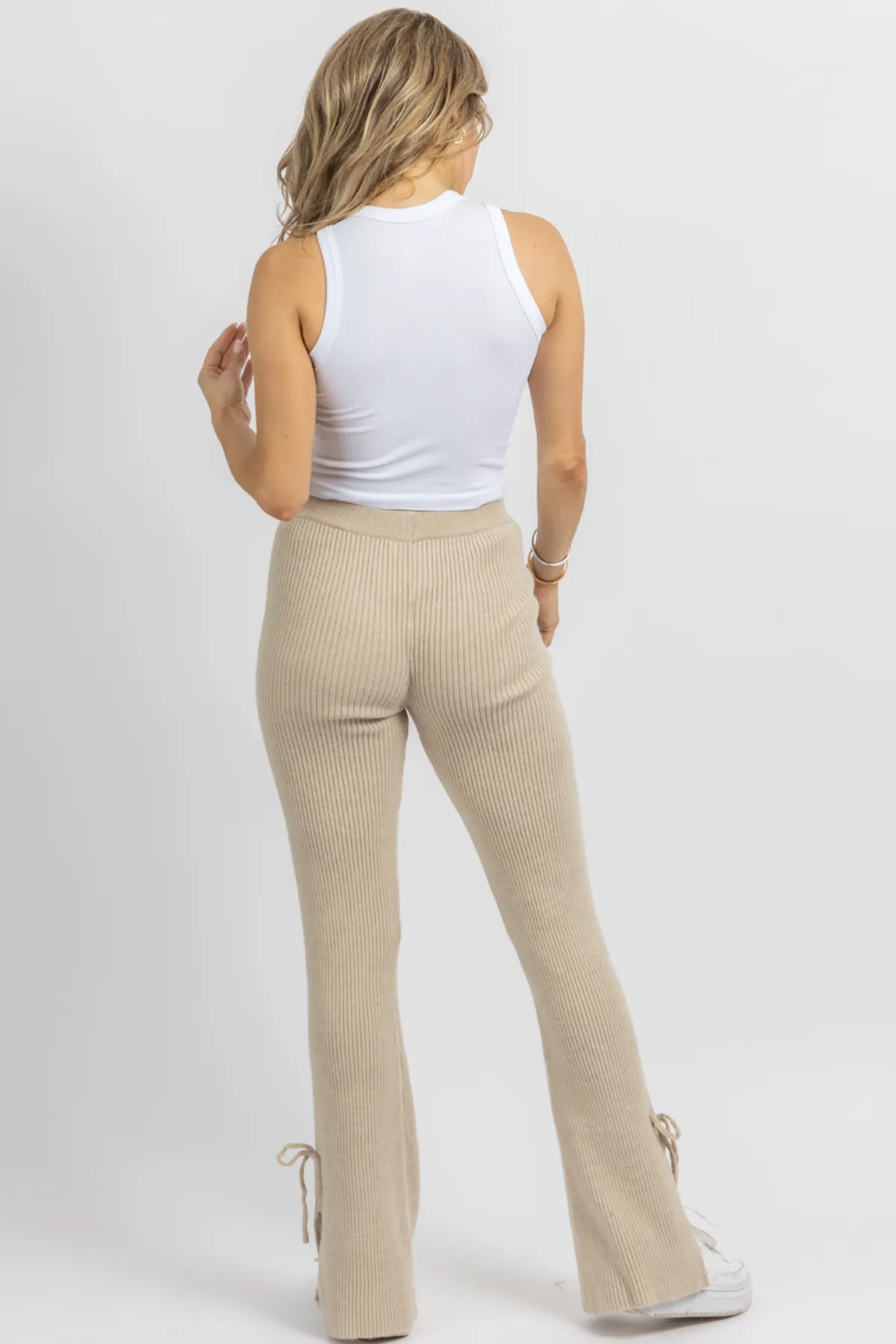 TAN KNIT SIDE SLIT   TIE PANT