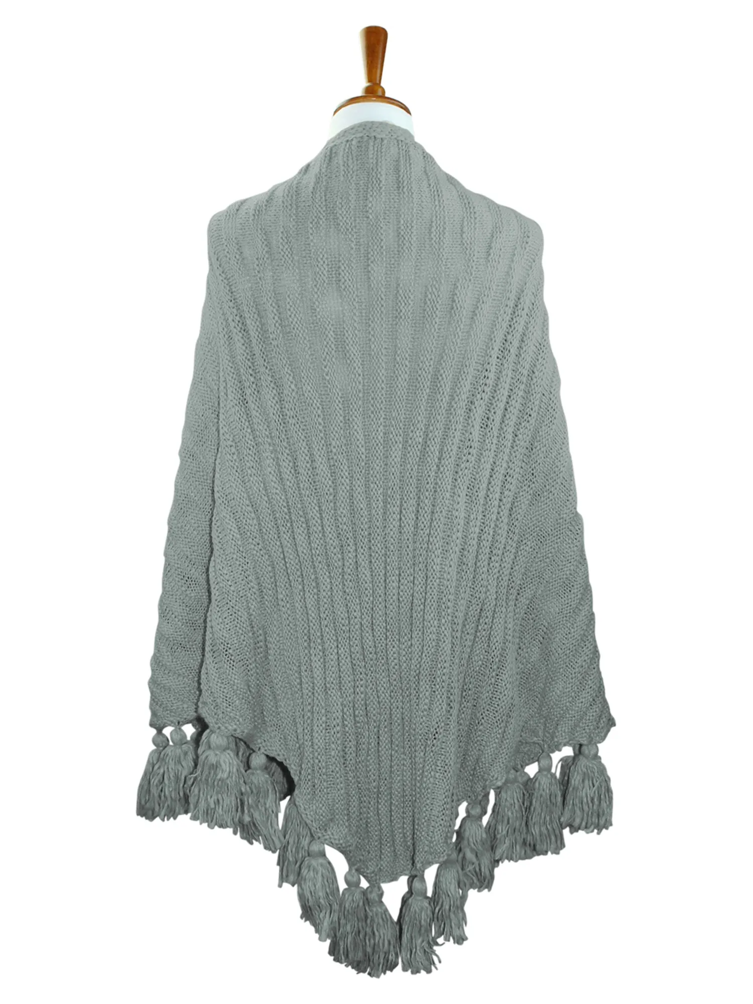 Textured Triangle Winter Knit Shawl Wrap With Tassels