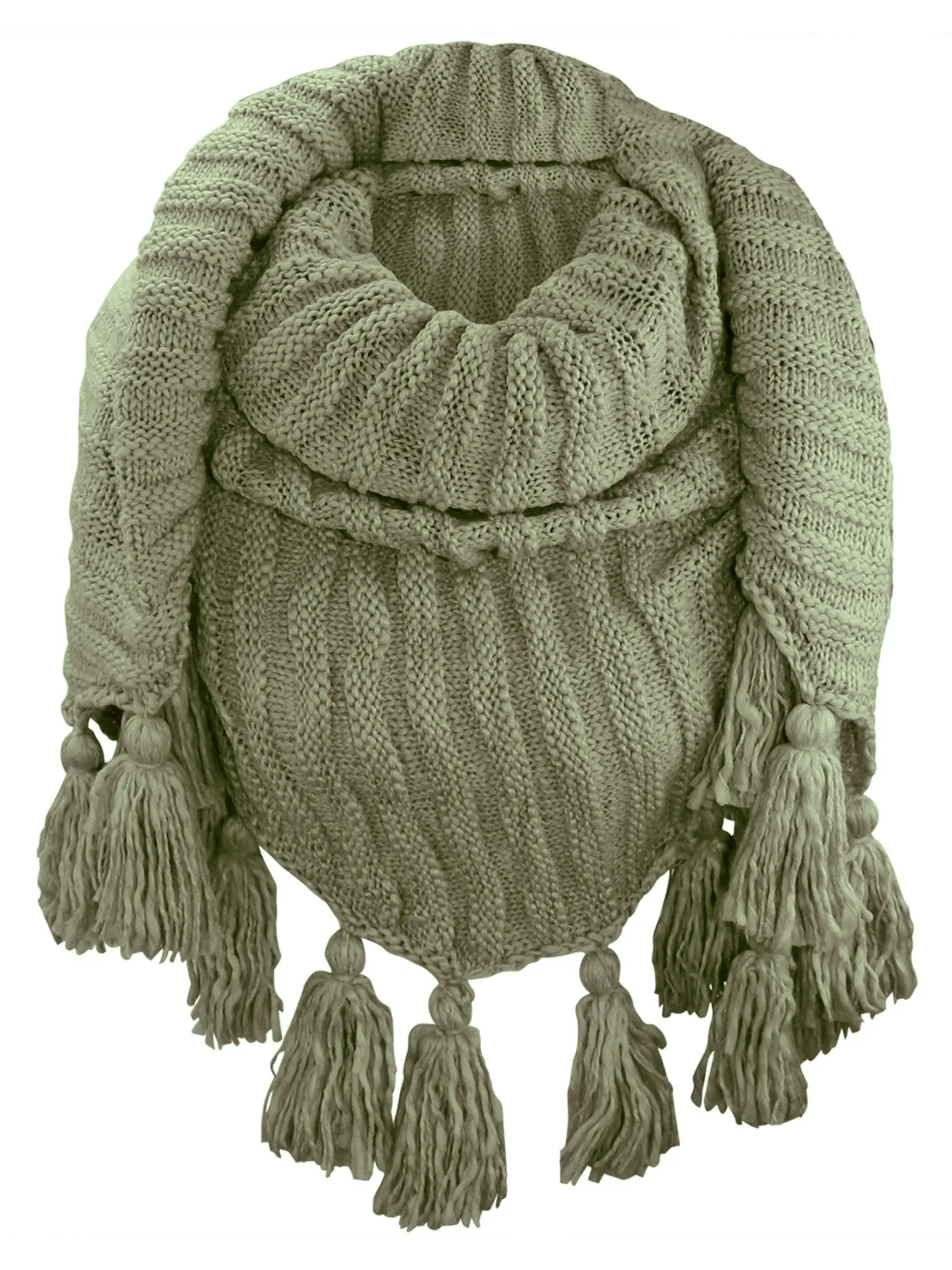 Textured Triangle Winter Knit Shawl Wrap With Tassels