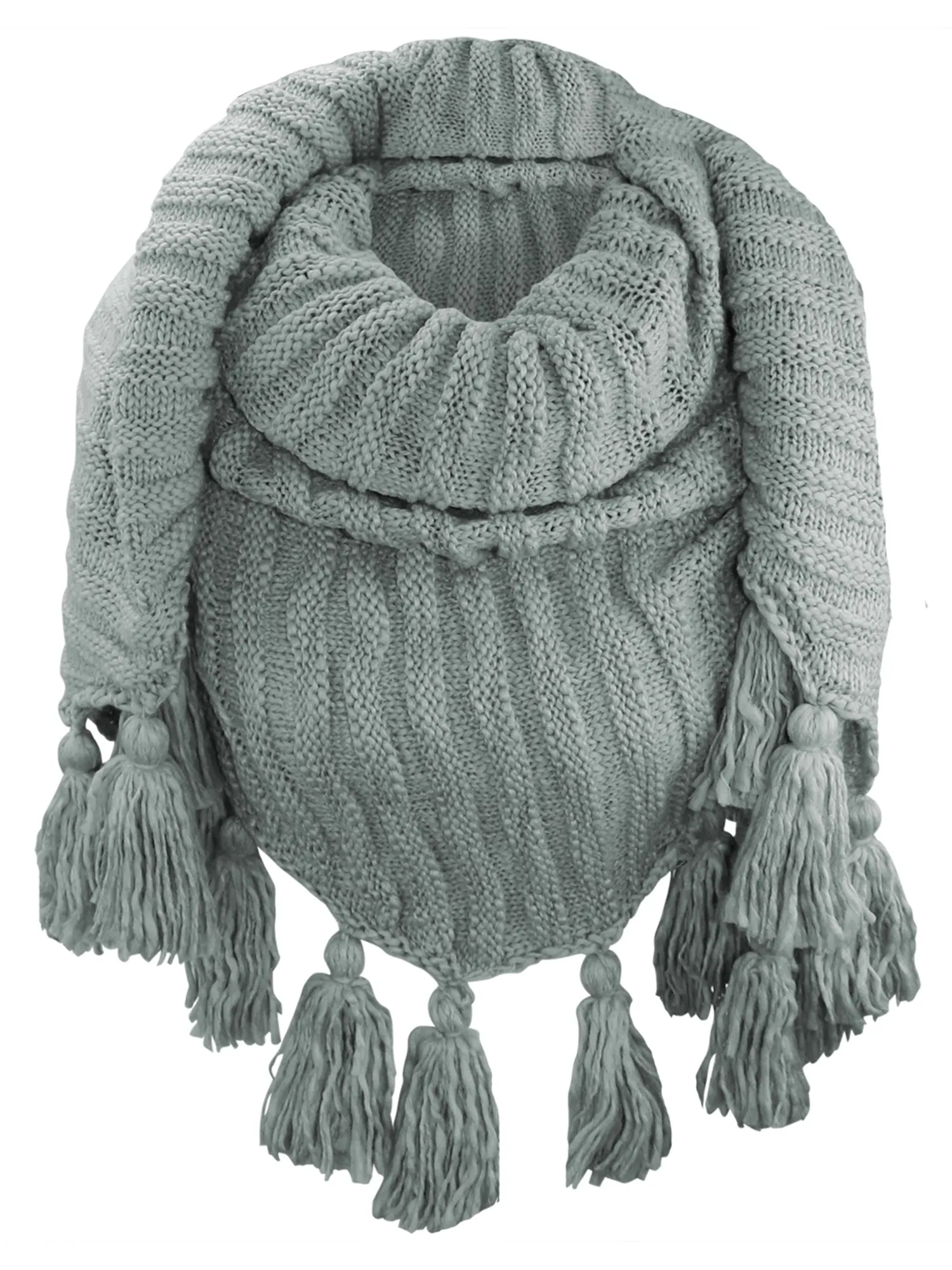 Textured Triangle Winter Knit Shawl Wrap With Tassels