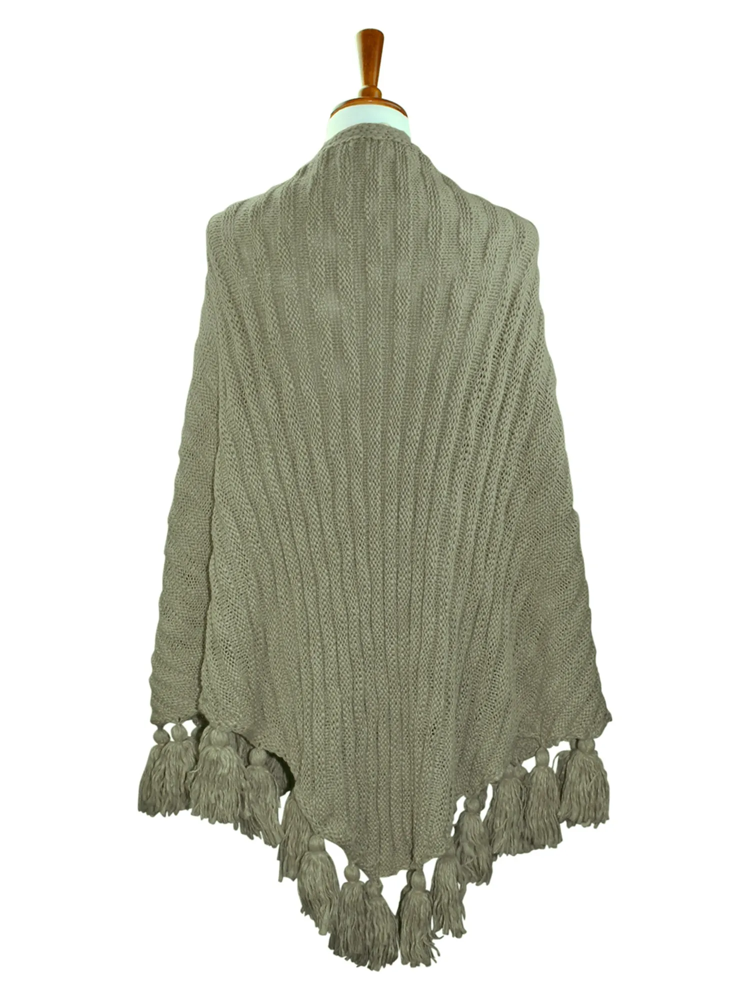 Textured Triangle Winter Knit Shawl Wrap With Tassels