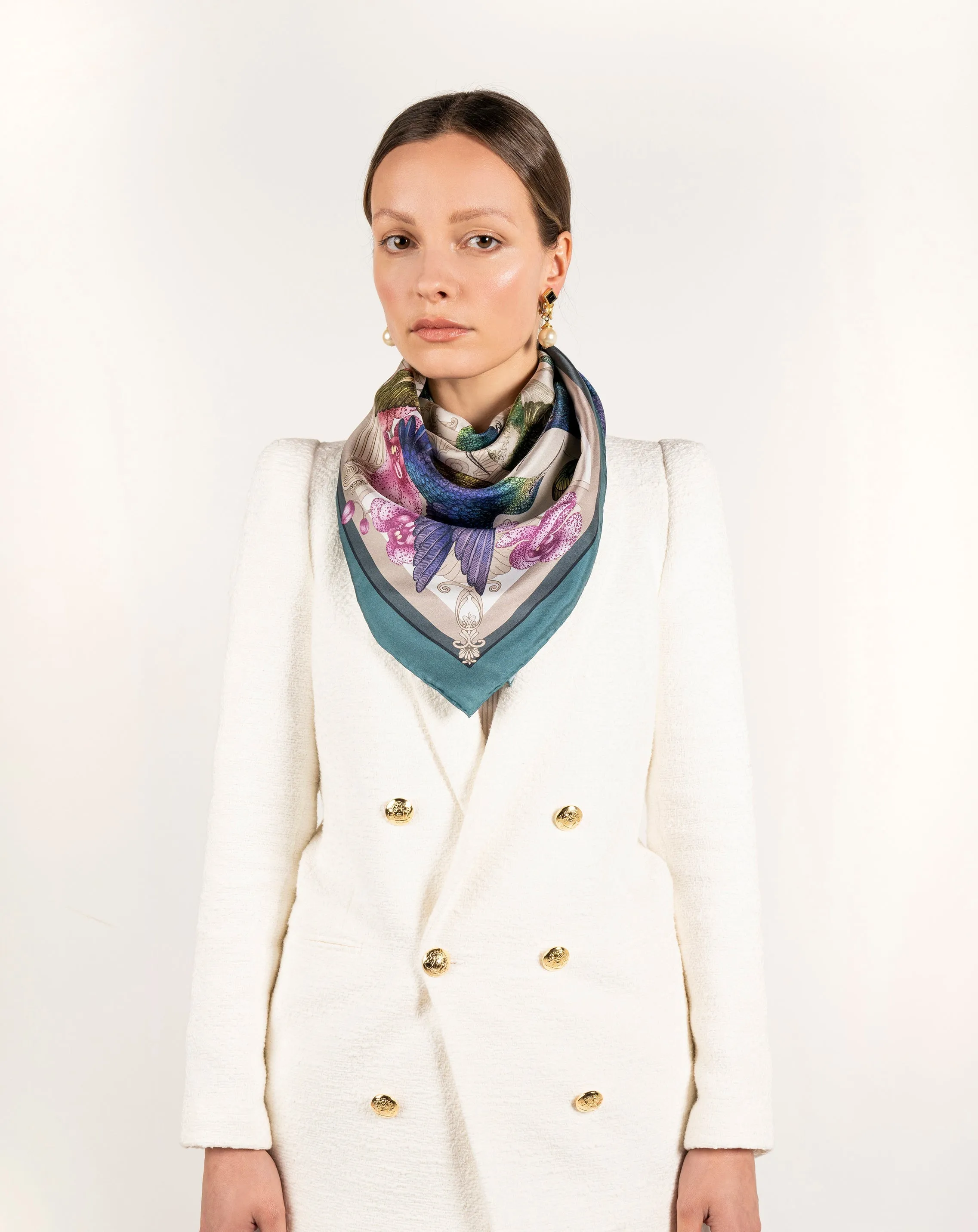 The Hummingbird Temple Silk Scarf | 65x65cm [Preorder]