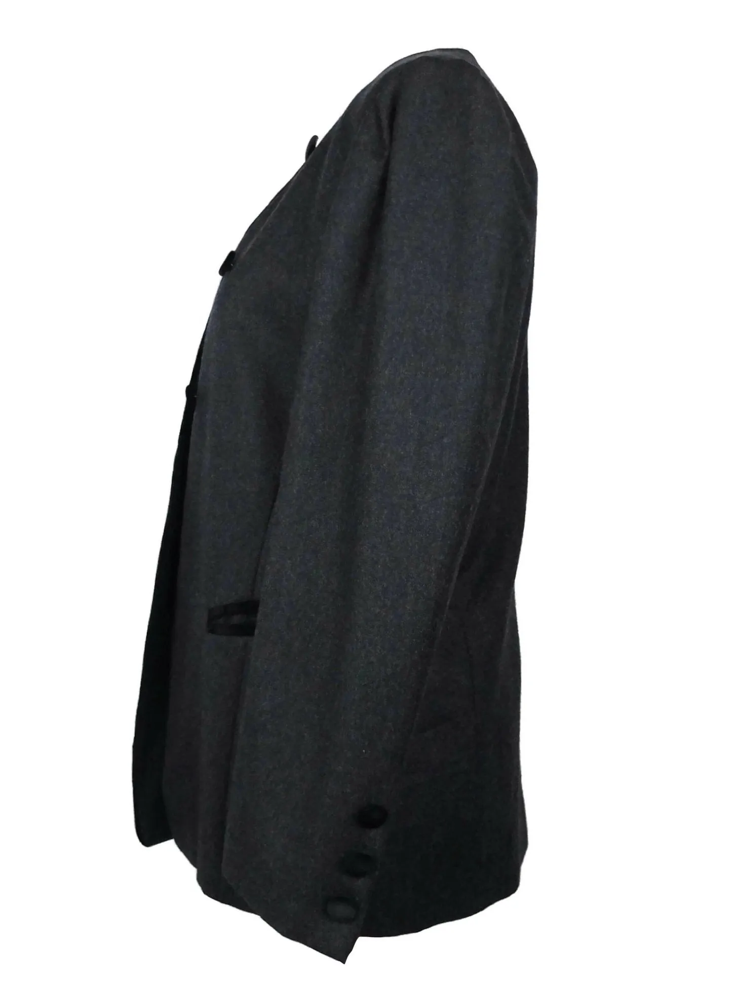 Vintage 80s Avant-Garde Grey Button Down Blazer Jacket with Black Velvet Buttons
