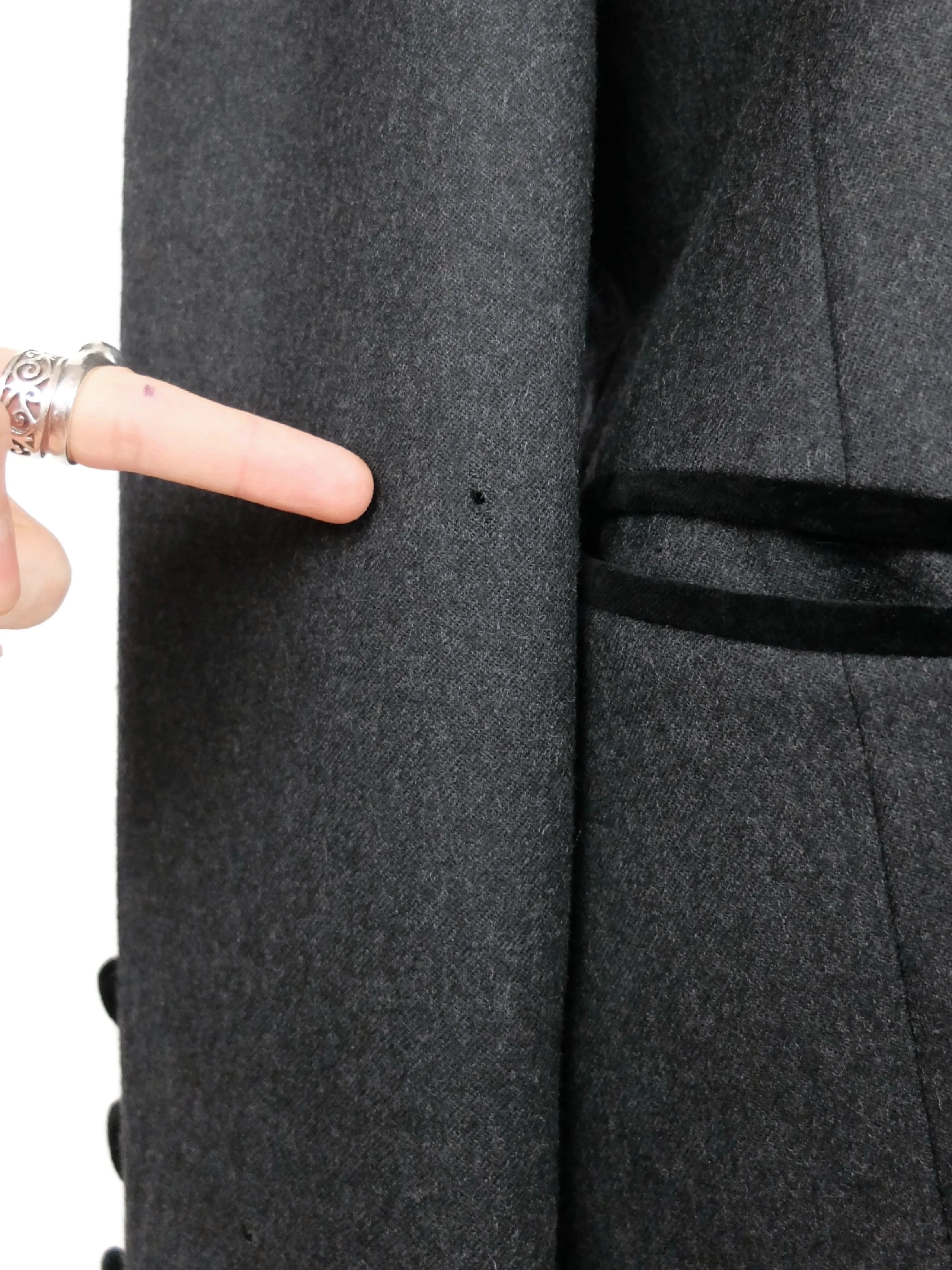 Vintage 80s Avant-Garde Grey Button Down Blazer Jacket with Black Velvet Buttons