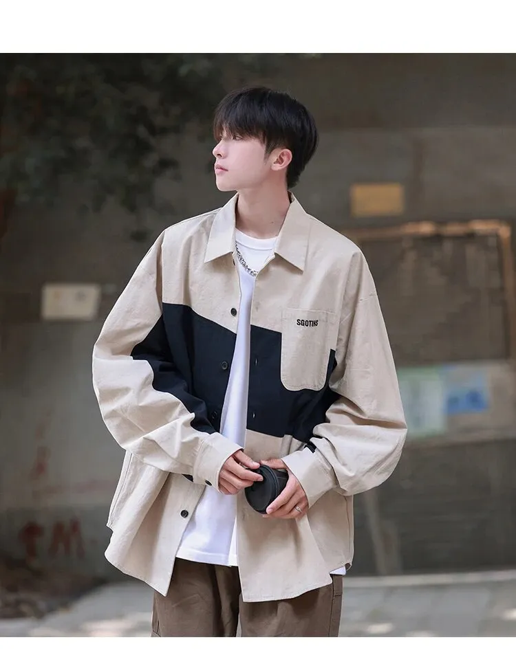 Wiaofellas Autumn New Hong Kong Fashion Brand Printed Men's Long Sleeve Shirt Handsome Men Clothing Daily Casual high-quality Overcoat