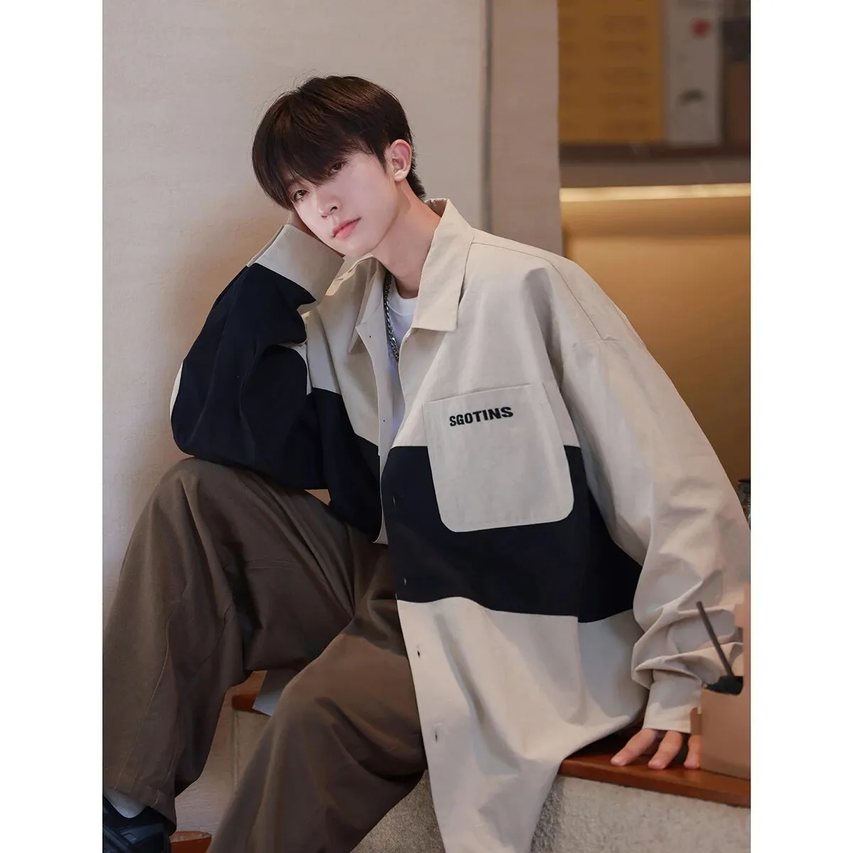 Wiaofellas Autumn New Hong Kong Fashion Brand Printed Men's Long Sleeve Shirt Handsome Men Clothing Daily Casual high-quality Overcoat