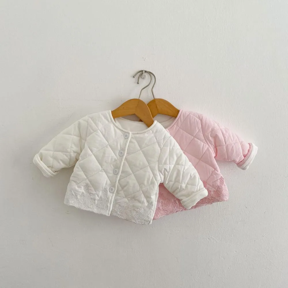 Winter Baby Girl Padded Jacket Thick Embroidered Cardigan Coat Wholesale Girls Clothes