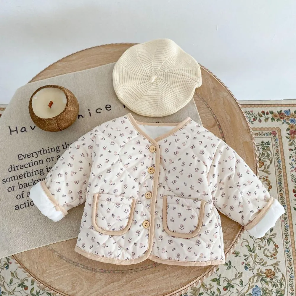 Winter Baby Girl Padded Jacket Thickened Long-sleeved Floral Cardigan Coat Wholesale Girls Clothes