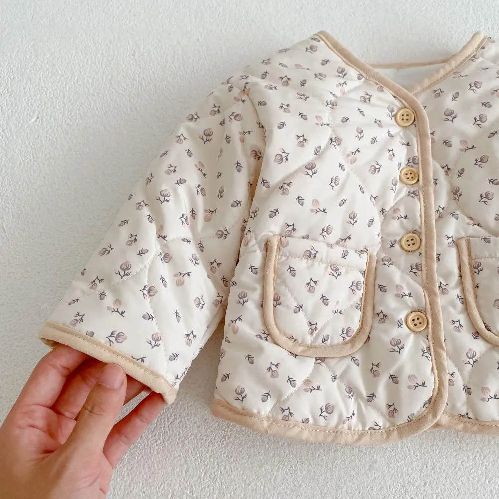 Winter Baby Girl Padded Jacket Thickened Long-sleeved Floral Cardigan Coat Wholesale Girls Clothes
