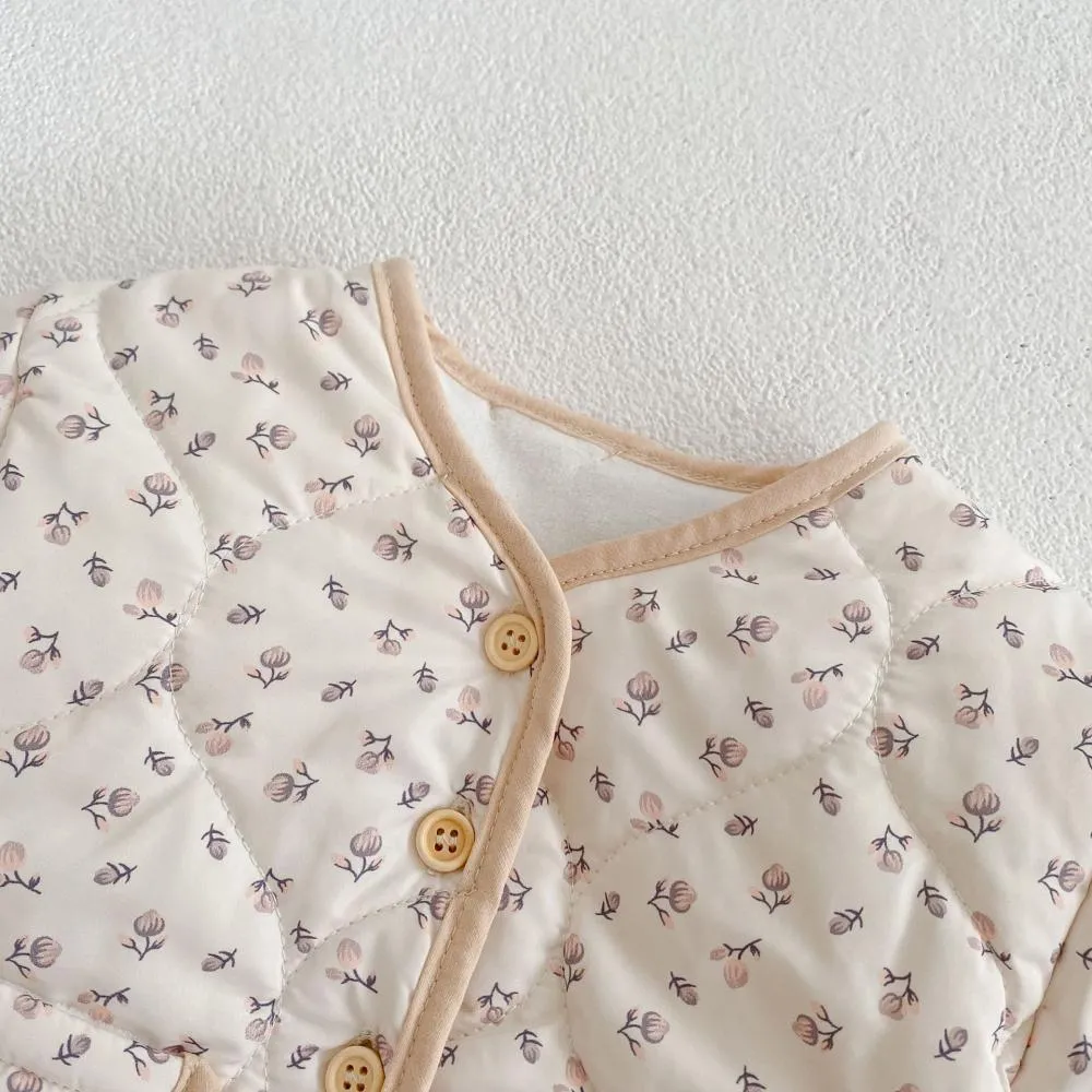 Winter Baby Girl Padded Jacket Thickened Long-sleeved Floral Cardigan Coat Wholesale Girls Clothes