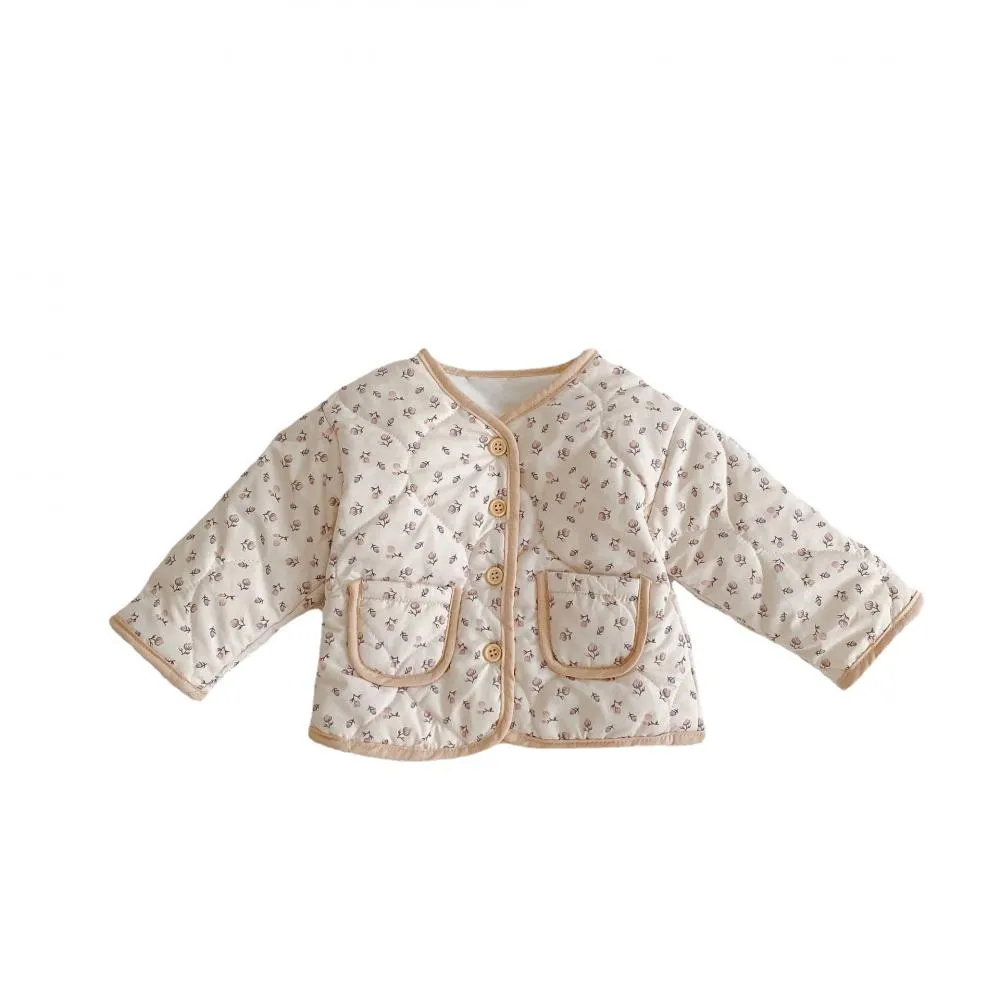 Winter Baby Girl Padded Jacket Thickened Long-sleeved Floral Cardigan Coat Wholesale Girls Clothes