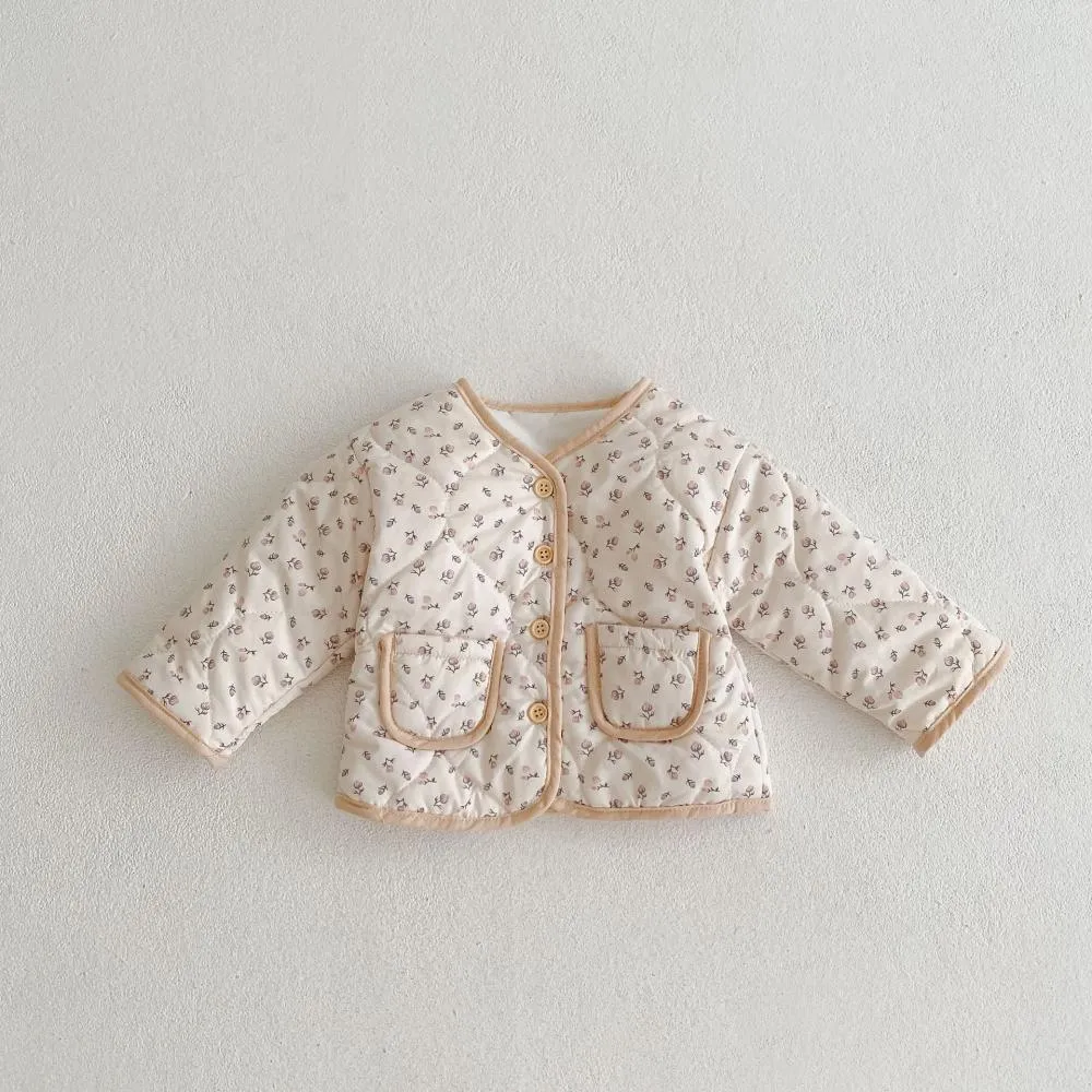 Winter Baby Girl Padded Jacket Thickened Long-sleeved Floral Cardigan Coat Wholesale Girls Clothes