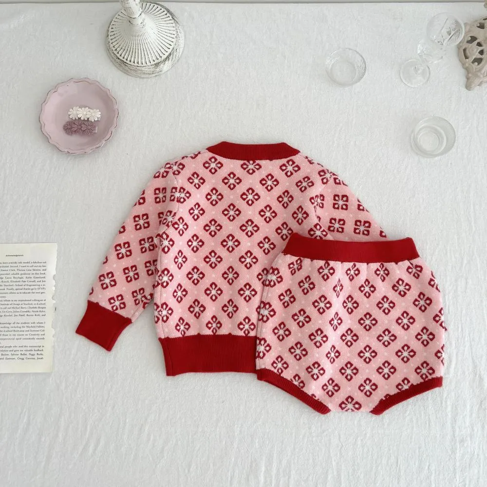 Winter Baby Girls Knit Cardigan Western-style Coat   Shorts Set Wholesale Girls Clothes