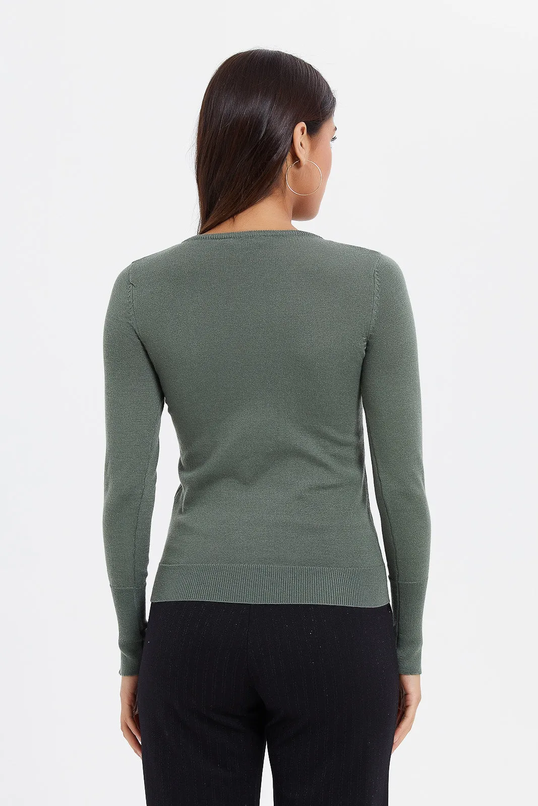 Women Olive Basic Pullover