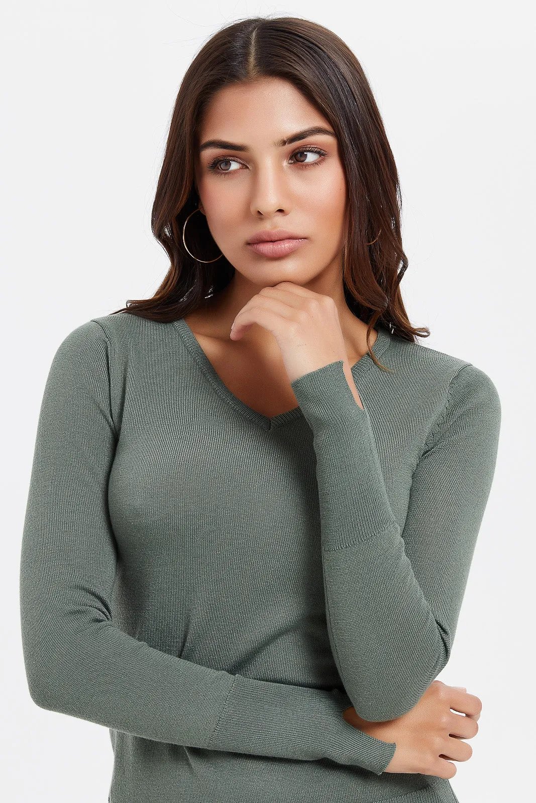 Women Olive Basic Pullover