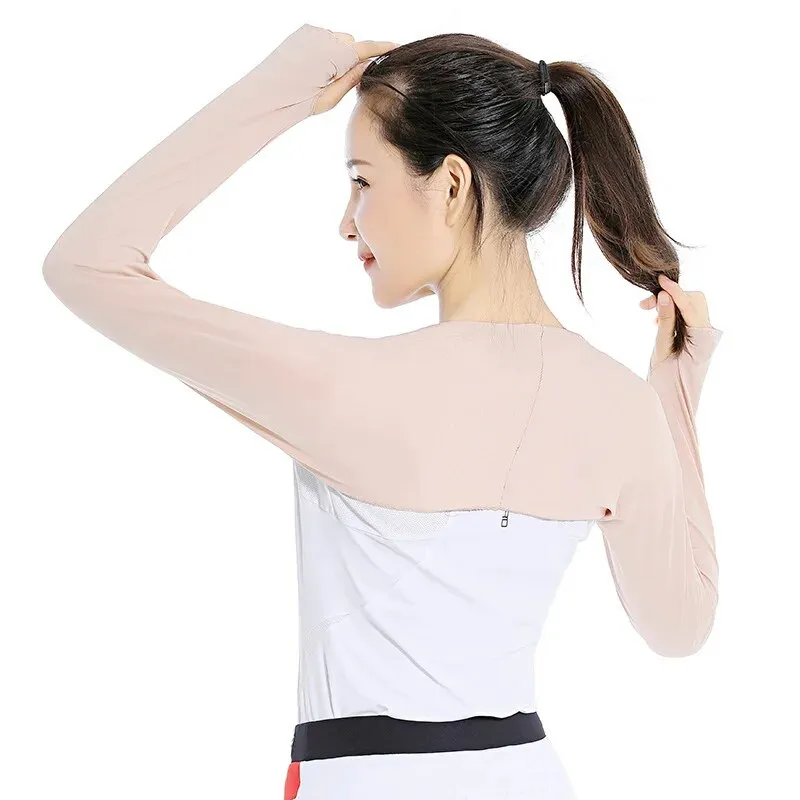 Women Thumbhole Long Sleeve Bolero Shrug Solid Color Open Front Cropped Cardigan Top Slim Fit Sunscreen Jacket