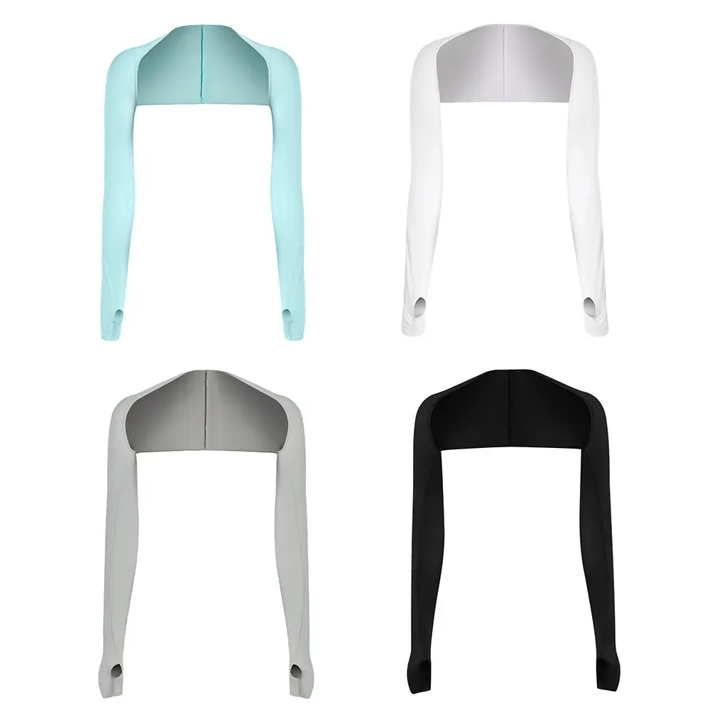 Women Thumbhole Long Sleeve Bolero Shrug Solid Color Open Front Cropped Cardigan Top Slim Fit Sunscreen Jacket