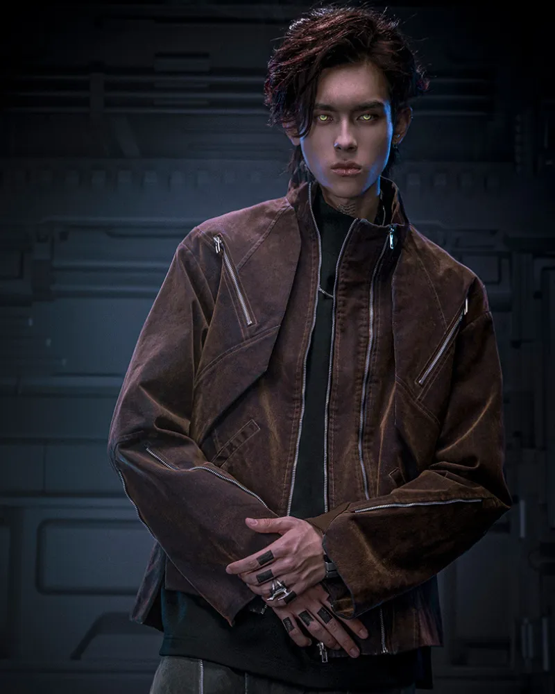 XIPHEVIL Cyberpunk Outfits Unisex Velvet Short Jacket